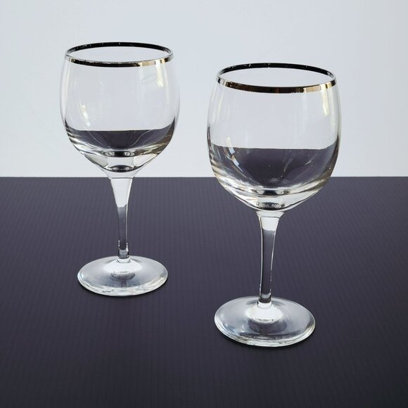 Vintage Lenox Weatherly Wine Glass Set of 2, Platinum Trim, c.1960-80s, Replacem - Picture 3 of 7